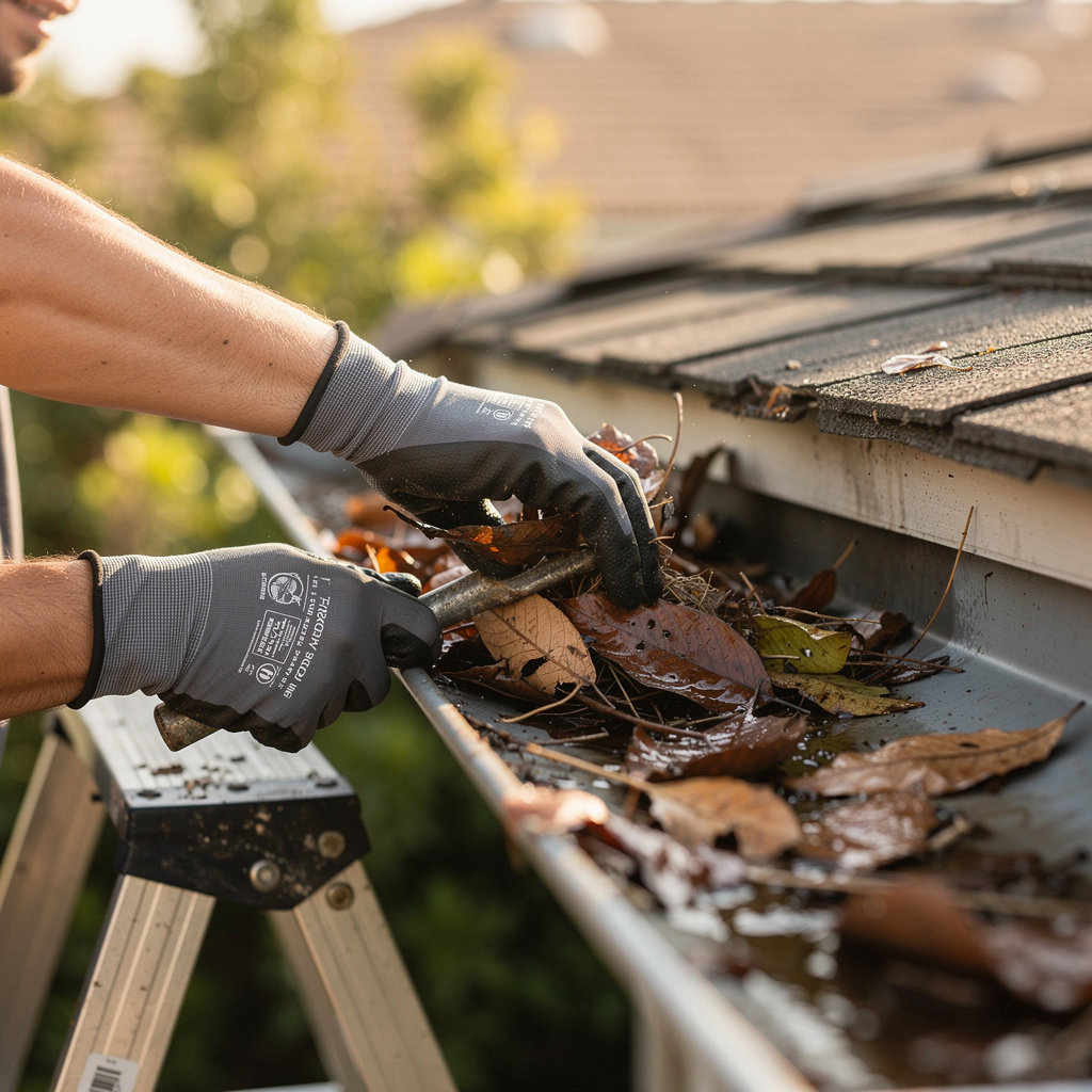 SAN DIEGO RAIN GUTTER CLEANING professional technician performing a thorough gutter inspection and cleaning in San Diego